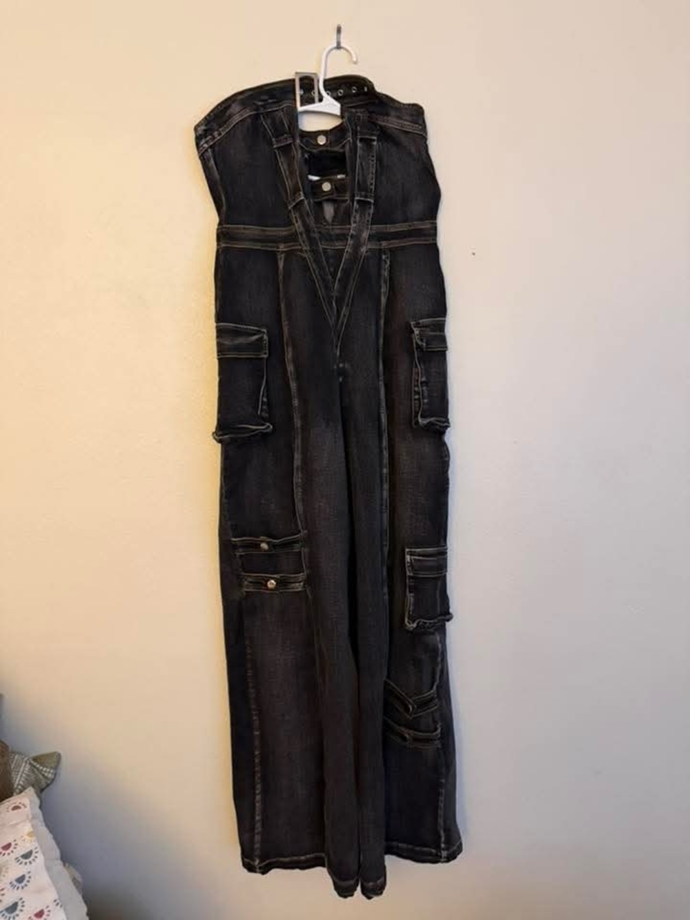 Fashion Nova Strapless Black Washed Denim Jumpsuit with Buckle Detail - Picture 2 of 2